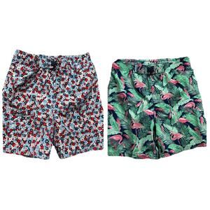 Rugged Butts Boy’s 8 Swim Trunks - 2 Pair - Floral & Flamingos